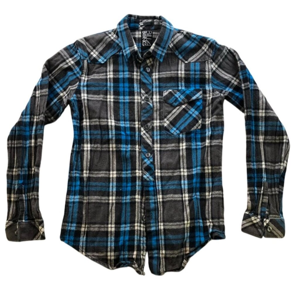 Billabong Mens Shirt Medium Long Sleeve Plaid Flannel Button Up Black Classic